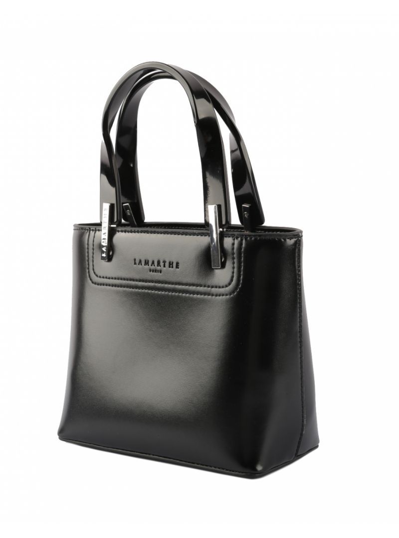 Lamarthe Black Leather Zipper Closure Shoulder Handbag Double Handle | eBay
